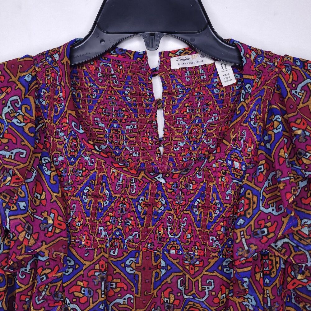 Meadow Rue Anthropologie Top 0 Colorful Patterned Ruffle Sleeveless - Picture 2 of 11